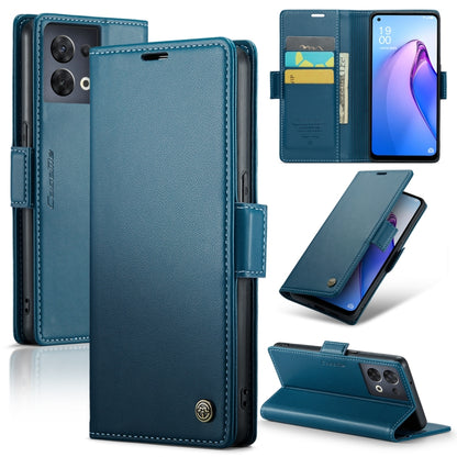 For OPPO Reno8 5G Global CaseMe 023 Butterfly Buckle Litchi Texture RFID Anti-theft Leather Phone Case(Blue) - OPPO Cases by CaseMe | Online Shopping South Africa | PMC Jewellery | Buy Now Pay Later Mobicred