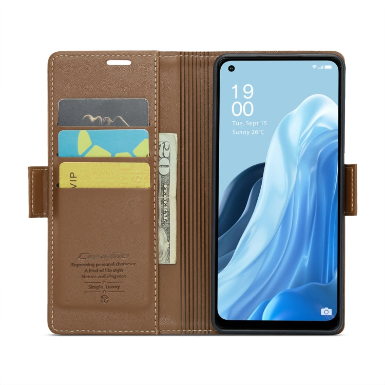 For OPPO Reno7 4G Indonesia/F21 Pro 4G/Reno8 4G CaseMe 023 Butterfly Buckle Litchi Texture RFID Anti-theft Leather Phone Case(Brown) - OPPO Cases by CaseMe | Online Shopping South Africa | PMC Jewellery | Buy Now Pay Later Mobicred