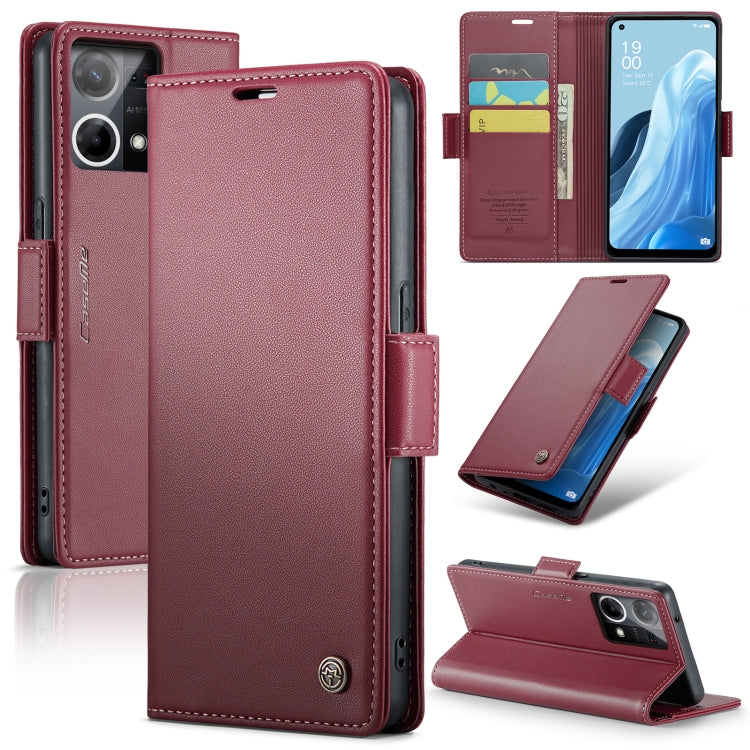 For OPPO Reno7 4G Indonesia/F21 Pro 4G/Reno8 4G CaseMe 023 Butterfly Buckle Litchi Texture RFID Anti-theft Leather Phone Case(Wine Red) - OPPO Cases by CaseMe | Online Shopping South Africa | PMC Jewellery | Buy Now Pay Later Mobicred