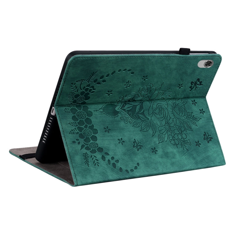 For Lenovo M10 Plus Butterfly Rose Embossed Leather Tablet Case(Green) - Lenovo by PMC TechLife | Online Shopping South Africa | PMC TechLife | Buy Now Pay Later Mobicred