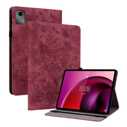 For Lenovo Tab M11/Xiaoxin Pad 11 2024 Butterfly Rose Embossed Leather Tablet Case(Red) - Lenovo by PMC Jewellery | Online Shopping South Africa | PMC Jewellery | Buy Now Pay Later Mobicred