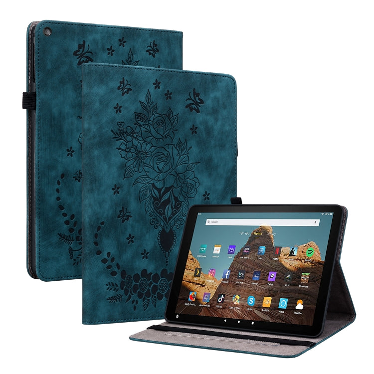 For Amazon Kindle Fire HD10 2019 / 2017 Butterfly Rose Embossed Leather Smart Tablet Case(Dark Blue) - Amazon by PMC TechLife | Online Shopping South Africa | PMC TechLife | Buy Now Pay Later Mobicred