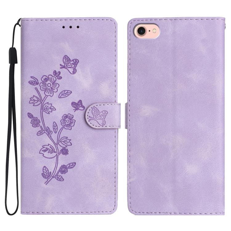 For iPhone 16e Flower Butterfly Embossing Pattern Leather Phone Case(Purple) - iPhone 16e Cases by PMC TechLife | Online Shopping South Africa | PMC TechLife | Buy Now Pay Later Mobicred