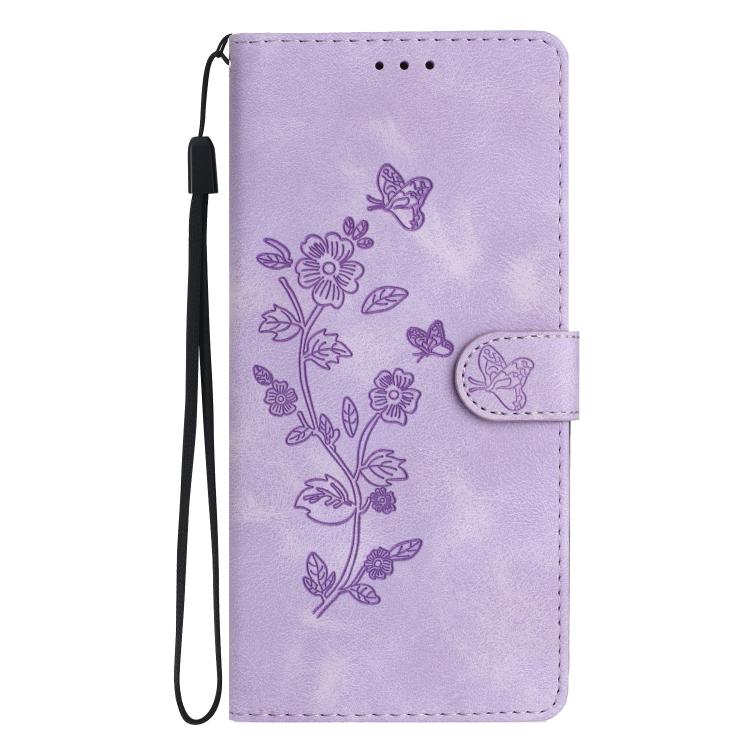 For iPhone 16e Flower Butterfly Embossing Pattern Leather Phone Case(Purple) - iPhone 16e Cases by PMC TechLife | Online Shopping South Africa | PMC TechLife | Buy Now Pay Later Mobicred