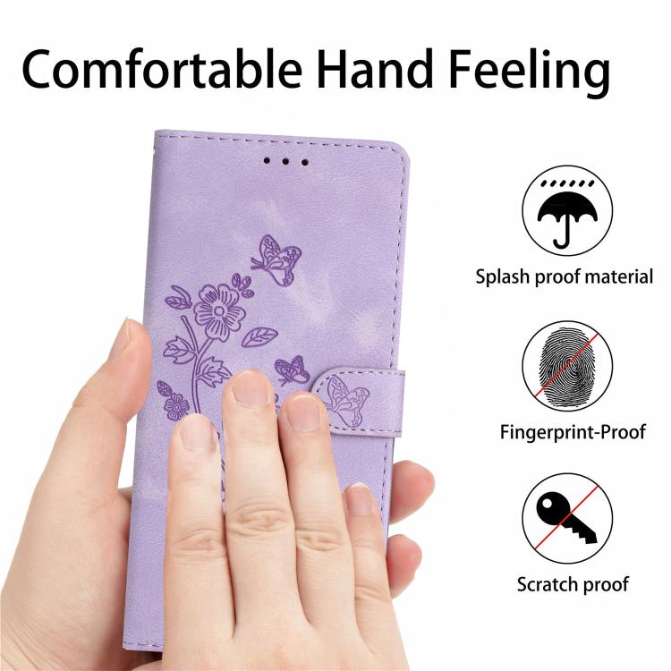 For iPhone 16e Flower Butterfly Embossing Pattern Leather Phone Case(Purple) - iPhone 16e Cases by PMC TechLife | Online Shopping South Africa | PMC TechLife | Buy Now Pay Later Mobicred