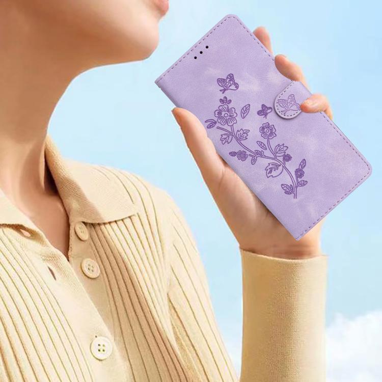 For iPhone 16e Flower Butterfly Embossing Pattern Leather Phone Case(Purple) - iPhone 16e Cases by PMC TechLife | Online Shopping South Africa | PMC TechLife | Buy Now Pay Later Mobicred