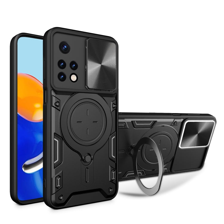 For Xiaomi Redmi Note 11 Global CD Texture Sliding Camshield Magnetic Holder Phone Case(Black) - Xiaomi Cases by PMC Jewellery | Online Shopping South Africa | PMC Jewellery | Buy Now Pay Later Mobicred