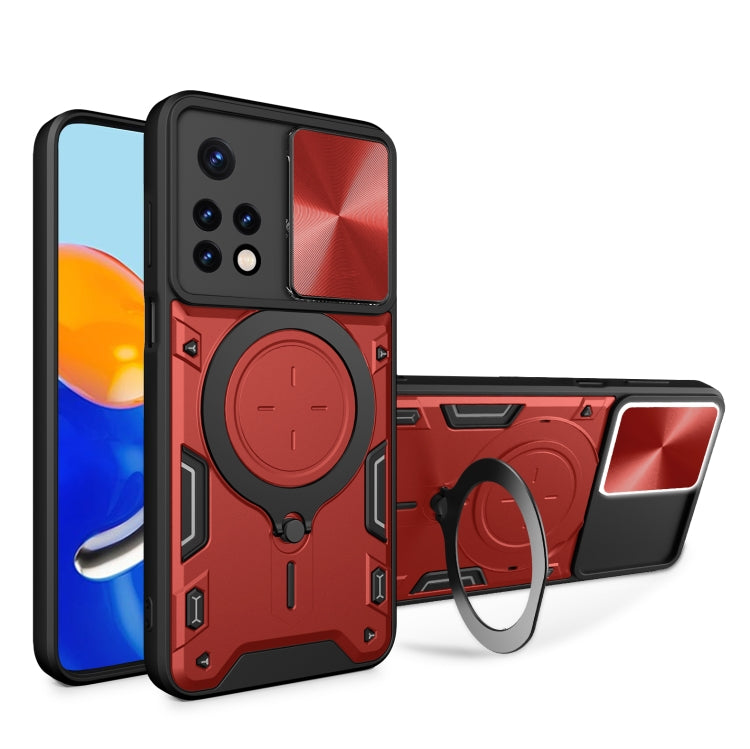 For Xiaomi Redmi Note 11 Global CD Texture Sliding Camshield Magnetic Holder Phone Case(Red) - Xiaomi Cases by PMC Jewellery | Online Shopping South Africa | PMC Jewellery | Buy Now Pay Later Mobicred