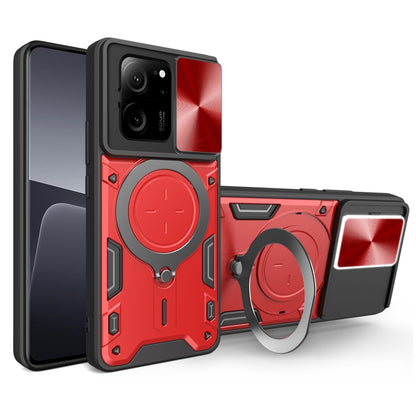 For Xiaomi 13T / Redmi K60 Ultra CD Texture Sliding Camshield Magnetic Holder Phone Case(Red) - Redmi K60 Ultra Cases by PMC Jewellery | Online Shopping South Africa | PMC Jewellery | Buy Now Pay Later Mobicred