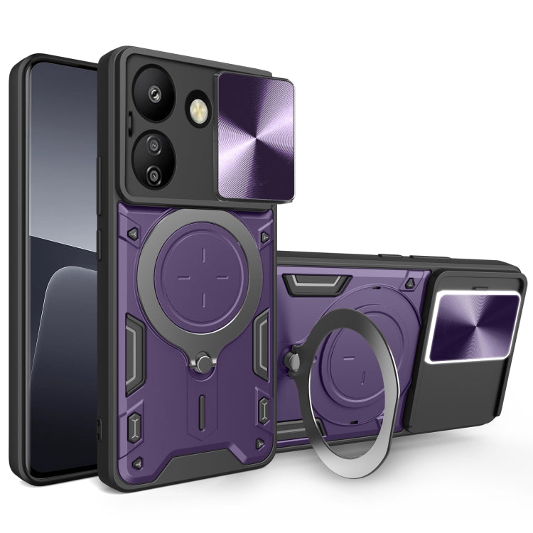 For Xiaomi Redmi 13C 4G CD Texture Sliding Camshield Magnetic Holder Phone Case(Purple) - 13C Cases by PMC Jewellery | Online Shopping South Africa | PMC Jewellery | Buy Now Pay Later Mobicred