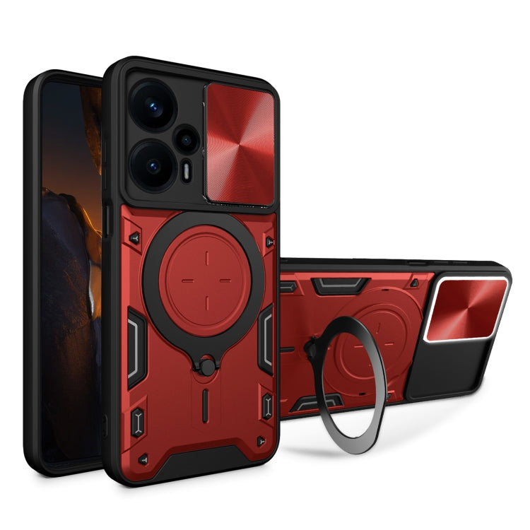 For Xiaomi Redmi Note 12 Turbo CD Texture Sliding Camshield Magnetic Holder Phone Case(Red) - Xiaomi Cases by PMC Jewellery | Online Shopping South Africa | PMC Jewellery | Buy Now Pay Later Mobicred