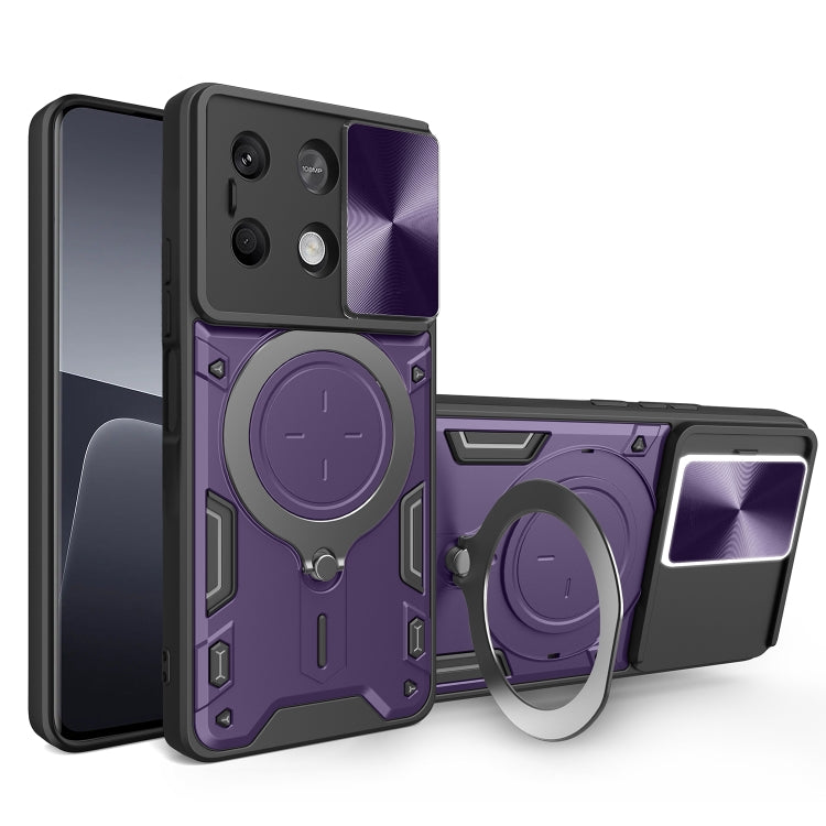 For Xiaomi Redmi Note 13 5G CD Texture Sliding Camshield Magnetic Holder Phone Case(Purple) - Note 13 Cases by PMC Jewellery | Online Shopping South Africa | PMC Jewellery | Buy Now Pay Later Mobicred