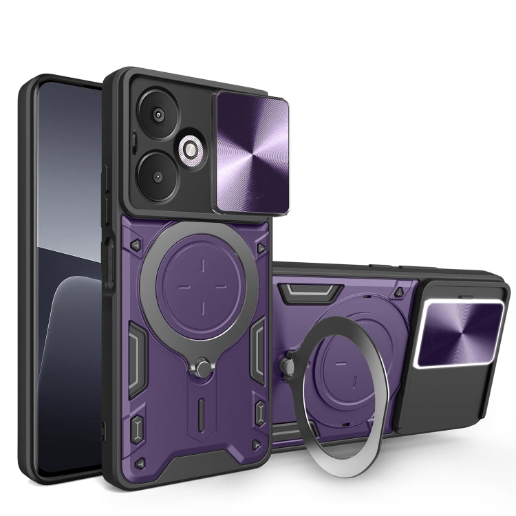 For Xiaomi Redmi 13C 5G Global CD Texture Sliding Camshield Magnetic Holder Phone Case(Purple) - 13C Cases by PMC Jewellery | Online Shopping South Africa | PMC Jewellery | Buy Now Pay Later Mobicred