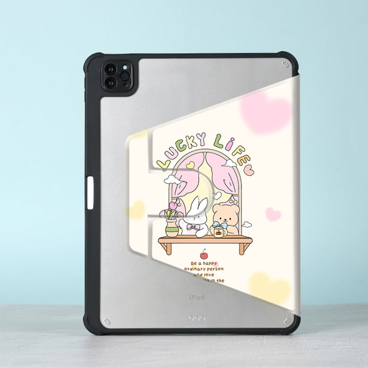 For iPad Air 11 2024 / iPad Pro 11 3-Fold 360 Rotation Painted Leather Smart Tablet Case(Bear Bunny) - iPad Pro 11 (2022/2021) Cases by PMC Jewellery | Online Shopping South Africa | PMC Jewellery | Buy Now Pay Later Mobicred