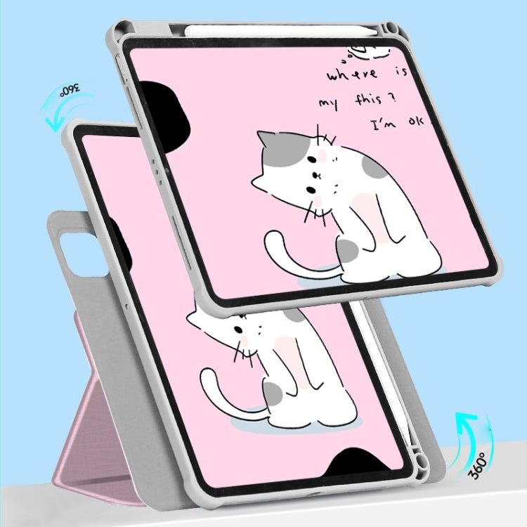 For iPad Air 11 2024 / iPad Pro 11 720 Rotation Magnetic Painted Leather Smart Tablet Case(Pink Cat) - iPad Pro 11 (2022/2021) Cases by PMC Jewellery | Online Shopping South Africa | PMC Jewellery | Buy Now Pay Later Mobicred