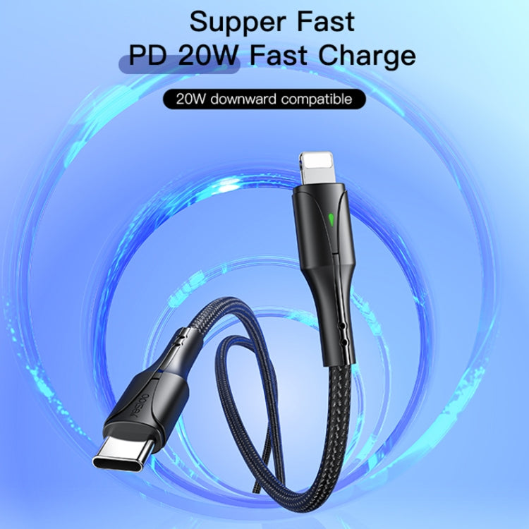 YESIDO CA99 20W USB-C / Type-C to 8 Pin Braided Charging Data Cable with Indicator Light, Length:1.2m(Black) - 2 in 1 Cable by Yesido | Online Shopping South Africa | PMC Jewellery | Buy Now Pay Later Mobicred