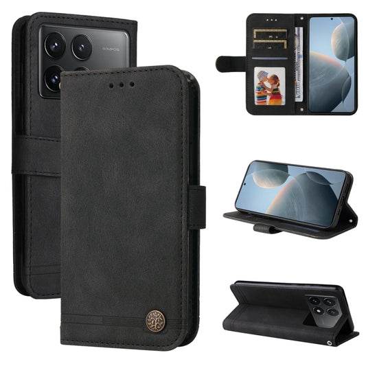 For Xiaomi Redmi K70 / K70 Pro Skin Feel Life Tree Metal Button Leather Phone Case(Black) - K70 Pro Cases by PMC Jewellery | Online Shopping South Africa | PMC Jewellery | Buy Now Pay Later Mobicred