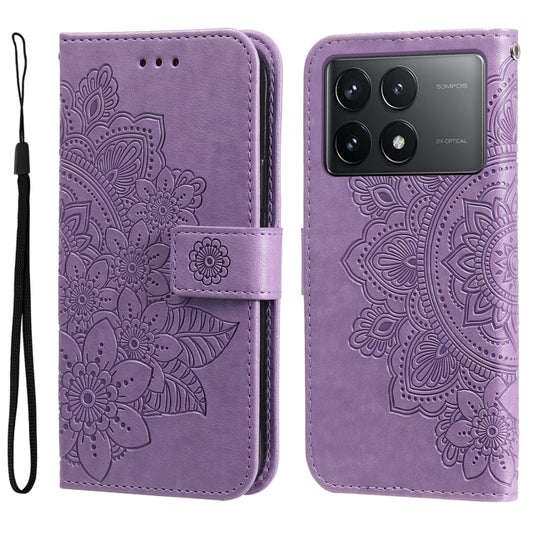 For Xiaomi Redmi K70 / K70 Pro 7-petal Flowers Embossing Leather Phone Case(Light Purple) - K70 Pro Cases by PMC Jewellery | Online Shopping South Africa | PMC Jewellery | Buy Now Pay Later Mobicred