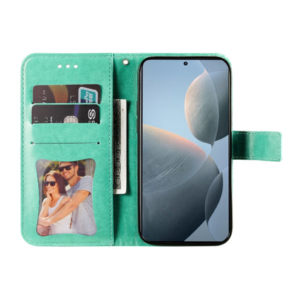 For Xiaomi Redmi K70 / K70 Pro 7-petal Flowers Embossing Leather Phone Case(Green) - K70 Pro Cases by PMC Jewellery | Online Shopping South Africa | PMC Jewellery | Buy Now Pay Later Mobicred