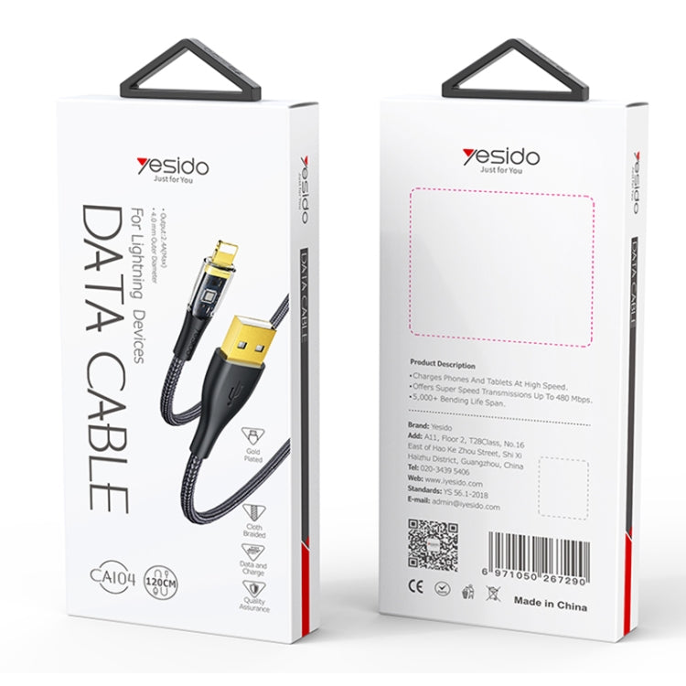 YESIDO CA104 2.4A USB to 8 Pin Transparent Charging Data Cable, Length:1.2m(Black) - Normal Style Cable by Yesido | Online Shopping South Africa | PMC Jewellery | Buy Now Pay Later Mobicred