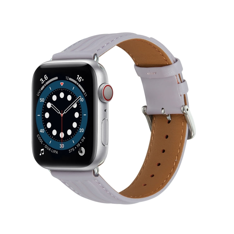 Embossed Line Genuine Leather Watch Band For Apple Watch Ultra 2 49mm(Lavender Purple) - Watch Bands by PMC Jewellery | Online Shopping South Africa | PMC Jewellery