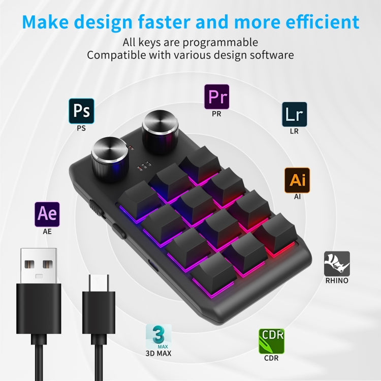 USB Wired 12KV2 MOLD Mini Mechanical 12 Keys 2 Knob Custom Programming Keyboard(Black) - Mini Keyboard by PMC Jewellery | Online Shopping South Africa | PMC Jewellery