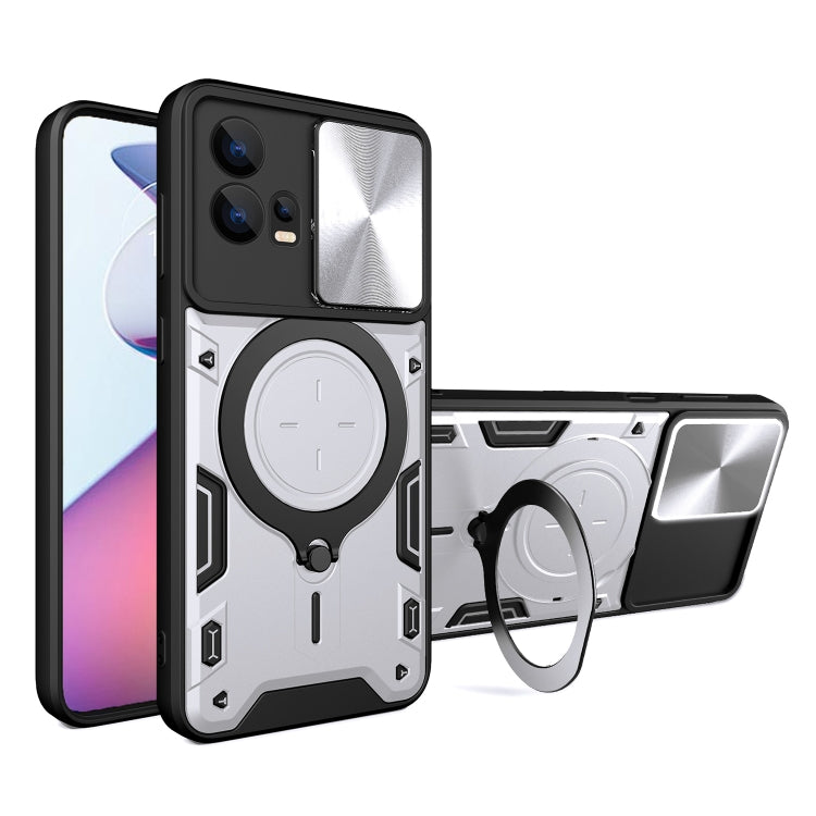 For Motorola Edge 30 Fusion CD Texture Sliding Camshield Magnetic Holder Phone Case(Silver) - free shipping - PMC TechLife - Order now!