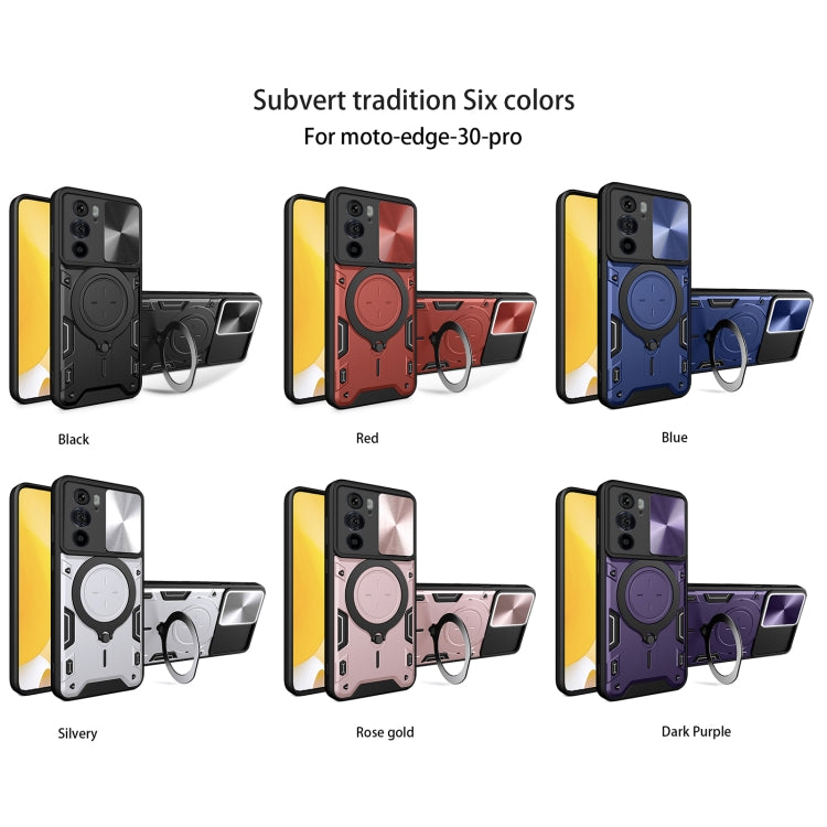 For Motorola Edge 30 Pro CD Texture Sliding Camshield Magnetic Holder Phone Case(Blue) - free shipping - PMC TechLife - Order now!