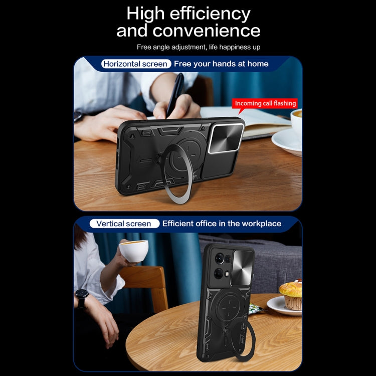 For OPPO Reno7 4G / F21 Pro 4G CD Texture Sliding Camshield Magnetic Holder Phone Case(Red) - OPPO Cases by PMC TechLife | Online Shopping South Africa | PMC TechLife | Buy Now Pay Later Mobicred