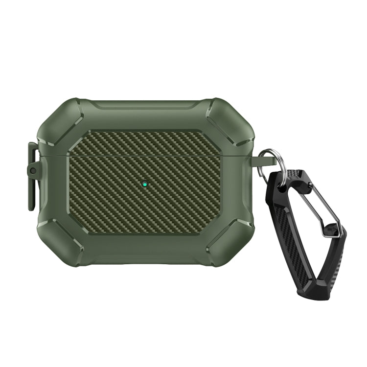 For AirPods Pro 2 Carbon Brazing Dimension TPU+PC Headphone Protective Cover with Switch Lock & Carabiner(Army Green) - For AirPods Pro 2 by PMC Jewellery | Online Shopping South Africa | PMC Jewellery | Buy Now Pay Later Mobicred