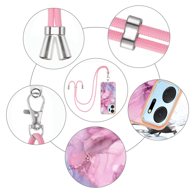 For Honor X7a Electroplating Marble Dual-side IMD Phone Case with Lanyard(Pink 013) - Honor Cases by PMC TechLife | Online Shopping South Africa | PMC TechLife