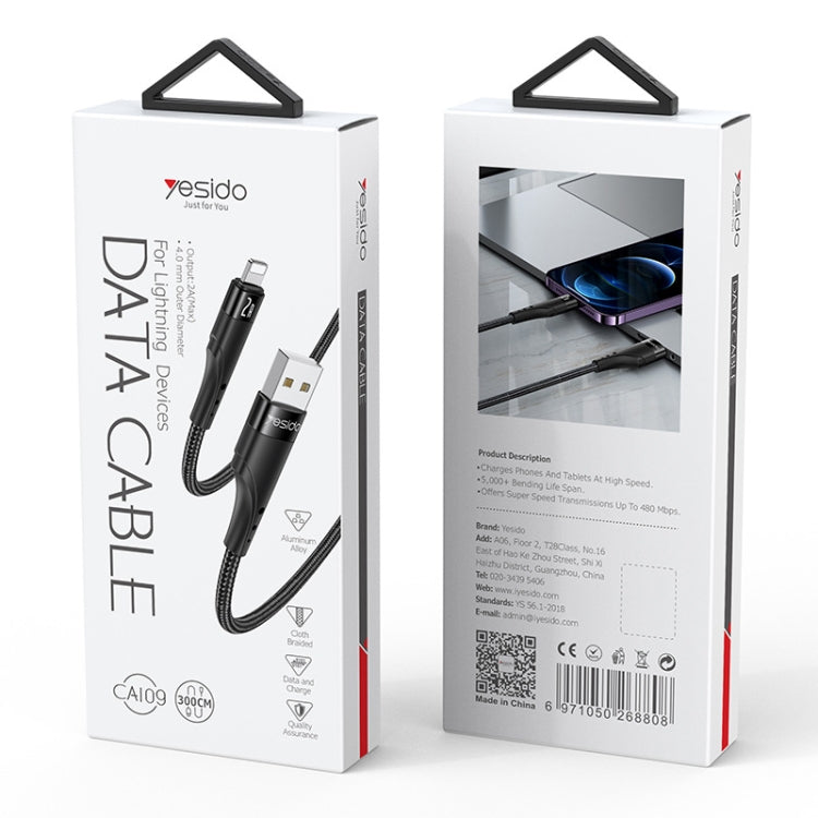 YESIDO CA109 3m 2A USB to 8 Pin Charging Data Cable(Black) - Normal Style Cable by Yesido | Online Shopping South Africa | PMC Jewellery | Buy Now Pay Later Mobicred