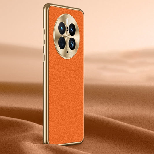 For Huawei Mate 50 Pro Litchi Texture Genuine Leather Phone Case(Orange) - Huawei Cases by PMC Jewellery | Online Shopping South Africa | PMC Jewellery | Buy Now Pay Later Mobicred