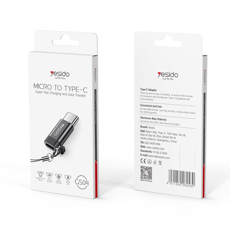 Yesido GS04 Type-C to Micro USB Mini Connector Adapter with Keychain(Black) - Converter & Adapter by Yesido | Online Shopping South Africa | PMC Jewellery | Buy Now Pay Later Mobicred