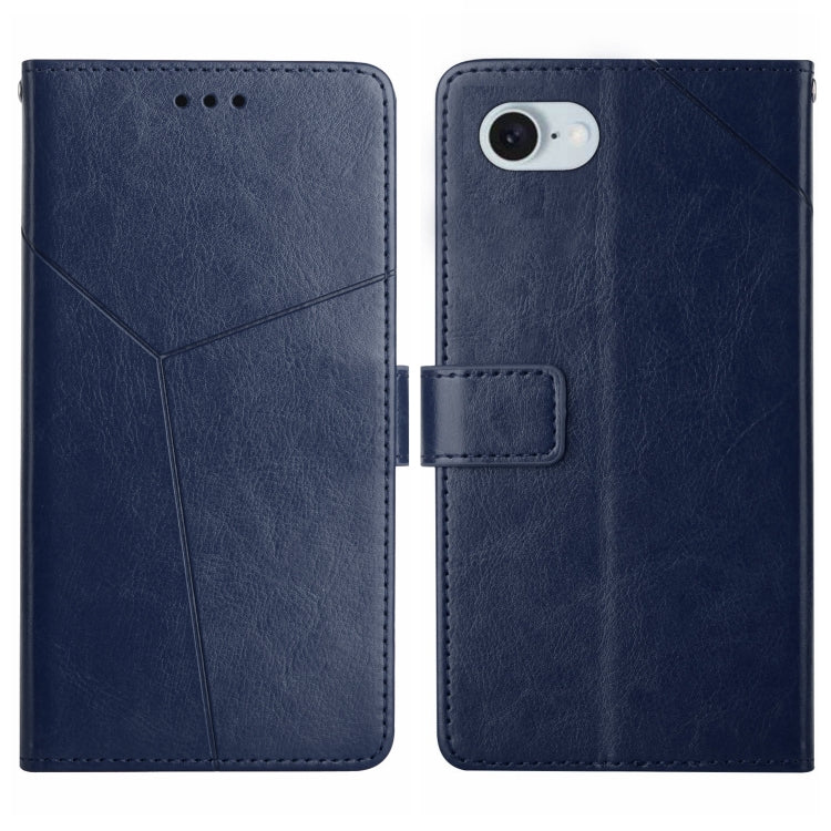 For iPhone SE 2024 HT01 Y-shaped Pattern Flip Leather Phone Case(Blue) - More iPhone Cases by PMC Jewellery | Online Shopping South Africa | PMC Jewellery | Buy Now Pay Later Mobicred