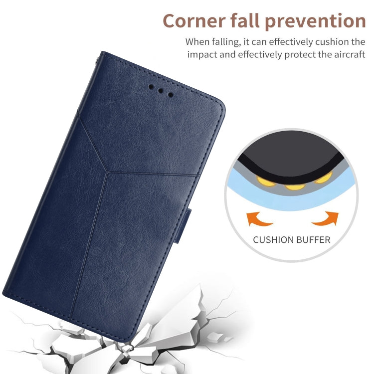 For iPhone 16 HT01 Y-shaped Pattern Flip Leather Phone Case(Blue) - iPhone 16 Cases by PMC TechLife | Online Shopping South Africa | PMC TechLife | Buy Now Pay Later Mobicred