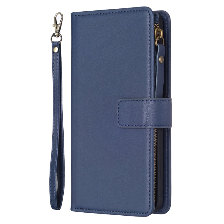 For Google Pixel 7a 9 Card Slots Zipper Wallet Leather Flip Phone Case(Blue) - Google Cases by PMC TechLife | Online Shopping South Africa | PMC TechLife | Buy Now Pay Later Mobicred