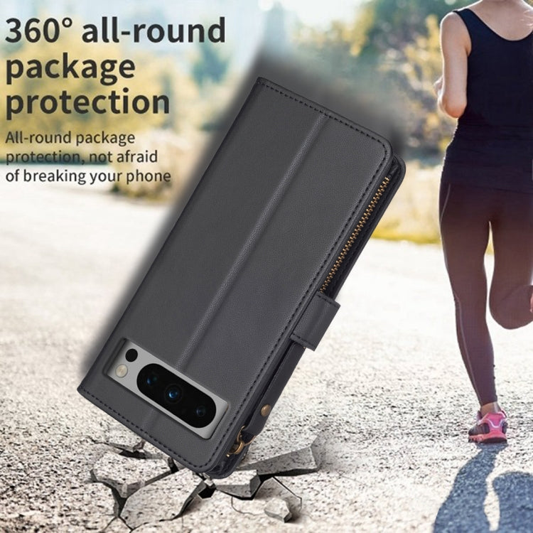 For Google Pixel 8 Pro 9 Card Slots Zipper Wallet Leather Flip Phone Case(Black) - Google Cases by PMC TechLife | Online Shopping South Africa | PMC TechLife | Buy Now Pay Later Mobicred