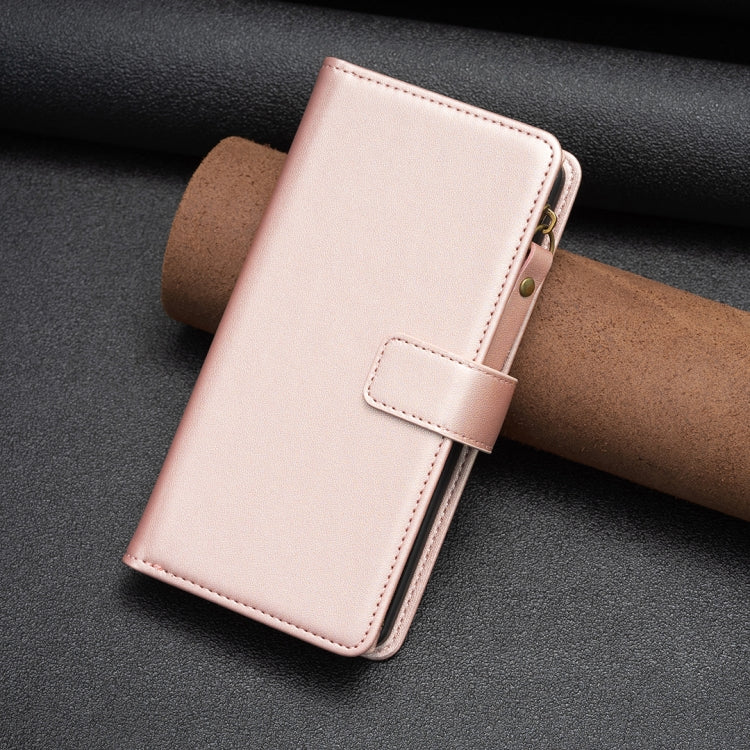 For Xiaomi Redmi Note 13 4G Global 9 Card Slots Zipper Wallet Leather Flip Phone Case(Rose Gold) - Note 13 Cases by PMC Jewellery | Online Shopping South Africa | PMC Jewellery | Buy Now Pay Later Mobicred