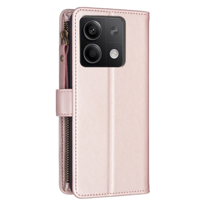 For Xiaomi Redmi Note 13 4G Global 9 Card Slots Zipper Wallet Leather Flip Phone Case(Rose Gold) - Note 13 Cases by PMC Jewellery | Online Shopping South Africa | PMC Jewellery | Buy Now Pay Later Mobicred