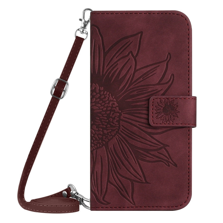 For iPhone SE 2024 Skin Feel Sun Flower Embossed Flip Leather Phone Case with Lanyard(Wine Red) - More iPhone Cases by PMC Jewellery | Online Shopping South Africa | PMC Jewellery | Buy Now Pay Later Mobicred