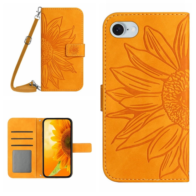 For iPhone SE 2024 Skin Feel Sun Flower Embossed Flip Leather Phone Case with Lanyard(Yellow) - More iPhone Cases by PMC Jewellery | Online Shopping South Africa | PMC Jewellery | Buy Now Pay Later Mobicred