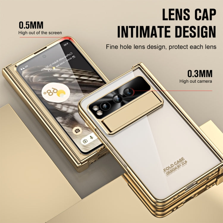 For Google Pixel Fold Integrated Electroplating Folding Phone Case with Pen Slot(Tyrant Gold) - Google Cases by PMC TechLife | Online Shopping South Africa | PMC TechLife | Buy Now Pay Later Mobicred