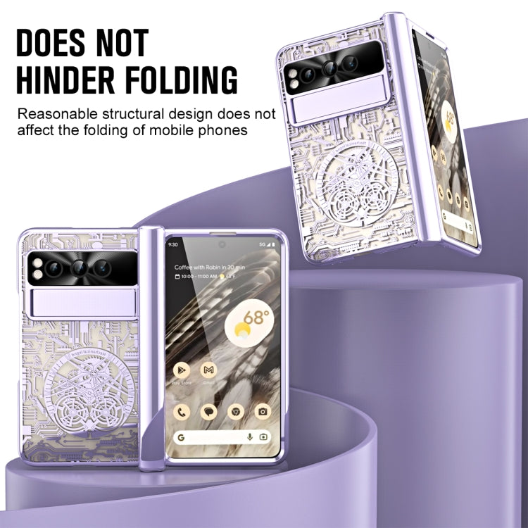 For Google Pixel Fold Mechanical Legend Integrated Electroplating All-inclusive Phone Case with Pen Slot(Purple) - Google Cases by PMC Jewellery | Online Shopping South Africa | PMC Jewellery | Buy Now Pay Later Mobicred