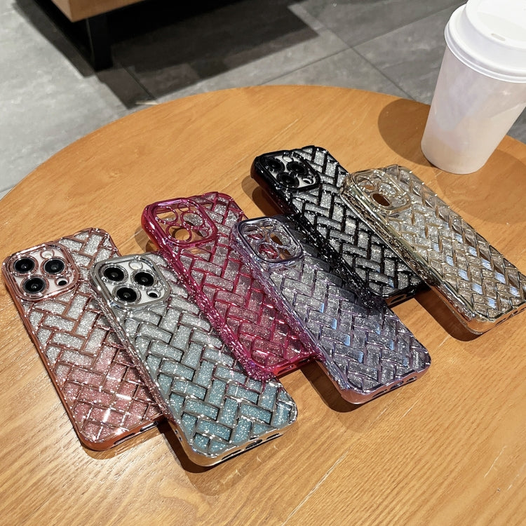 For iPhone 13 Woven Grid 3D Electroplating Laser Engraving Glitter Paper Phone Case(Purple) - iPhone 13 Cases by PMC Jewellery | Online Shopping South Africa | PMC Jewellery