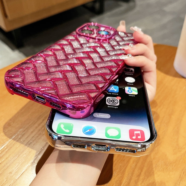 For iPhone 13 Woven Grid 3D Electroplating Laser Engraving Glitter Paper Phone Case(Purple) - iPhone 13 Cases by PMC Jewellery | Online Shopping South Africa | PMC Jewellery