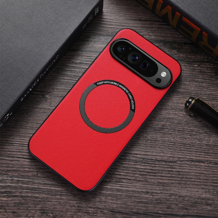 For Google Pixel 9 Pro Magsafe Magnetic Ring Leather Texture Phone Case(Red) - Google Cases by PMC Jewellery | Online Shopping South Africa | PMC Jewellery | Buy Now Pay Later Mobicred