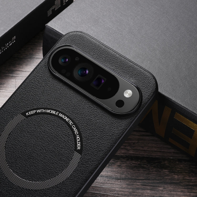 For Google Pixel 9 Magsafe Magnetic Ring Leather Texture Phone Case(Black) - Google Cases by PMC TechLife | Online Shopping South Africa | PMC TechLife | Buy Now Pay Later Mobicred