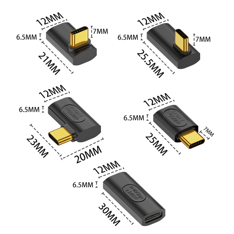 40Gbps 240W USB-C / Type-C Female to USB-C / Type-C Male Side Bend Adapter(Black) - Cable & Adapters by PMC Jewellery | Online Shopping South Africa | PMC Jewellery