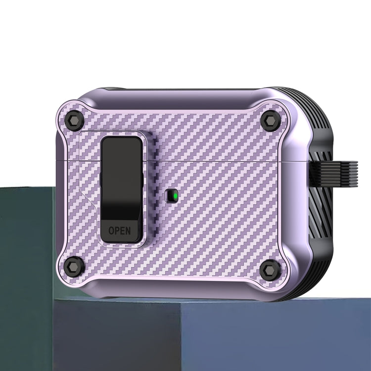 For AirPods Pro Carbon Fiber Magnetic Automatic Switch Earphone Protective Case(Purple) - free shipping - PMC Jewellery - Order now!